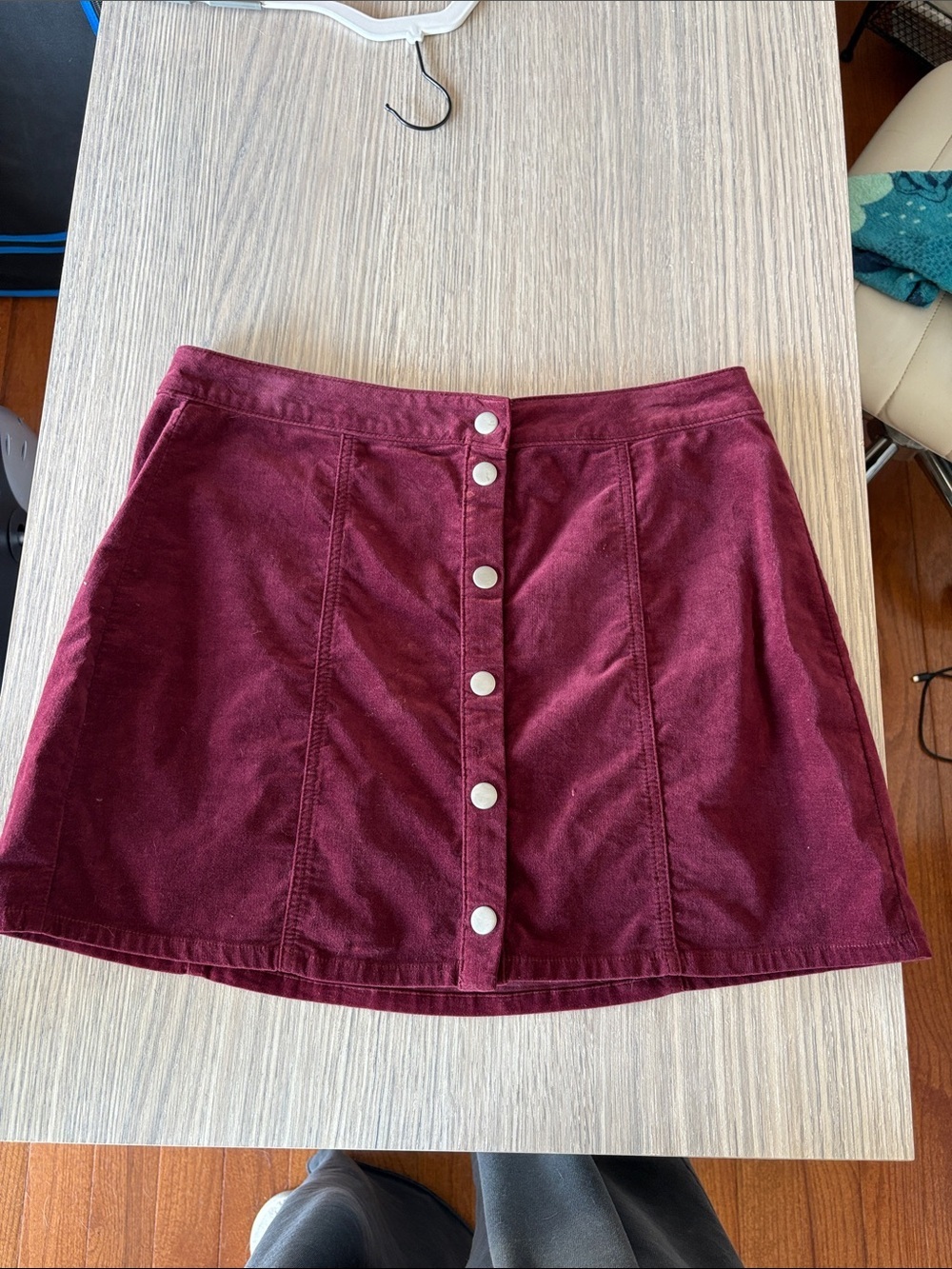 Brandy Melville Burgundy Brushed Cotton Snap Front Mini Skirt L